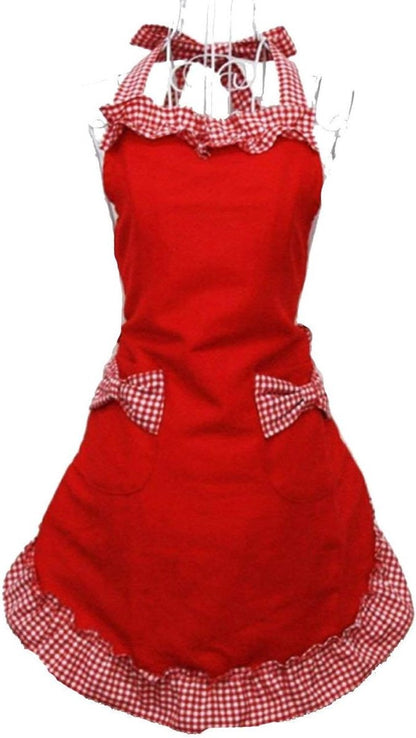 Kitchen Apron - Catering Apron - Pottery Apron - BBQ Apron - Painting Apron - Carpenter's Apron - flirty vintage aprons for womanly girls with pockets as a Mother's Day gift (red)
