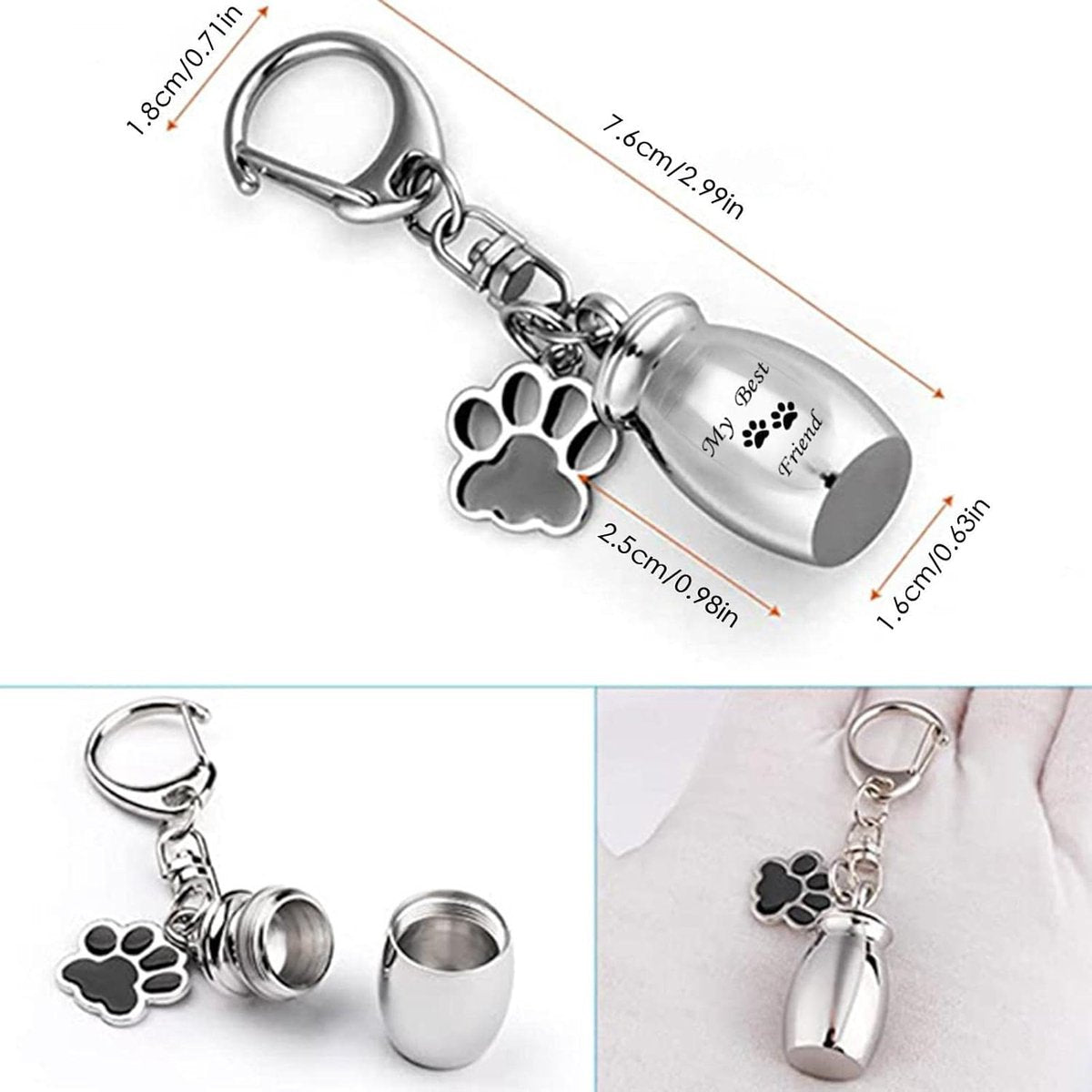 Pet Ash Keychain - Stainless Steel Paw - Waterproof - Ash Holder for Cats Dogs - Image 2