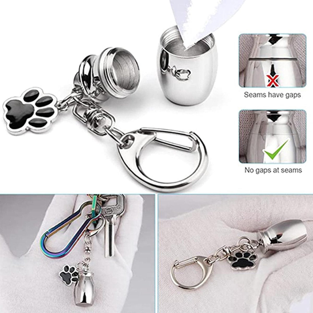 Pet Ash Keychain - Stainless Steel Paw - Waterproof - Ash Holder for Cats Dogs - Image 3