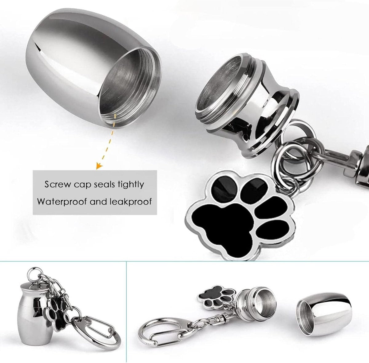 Pet Ash Keychain - Stainless Steel Paw - Waterproof - Ash Holder for Cats Dogs - Image 4