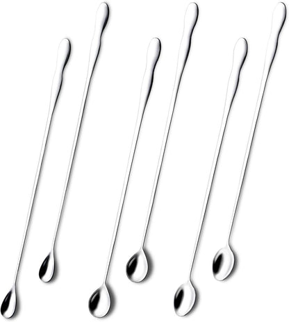 Coffee spoons - Iced tea spoons - Long-handled spoons - Stirring spoons for coffee, ice cream, and cocktails - Stainless steel stirrers - 32 cm dessert spoons (6-pack)