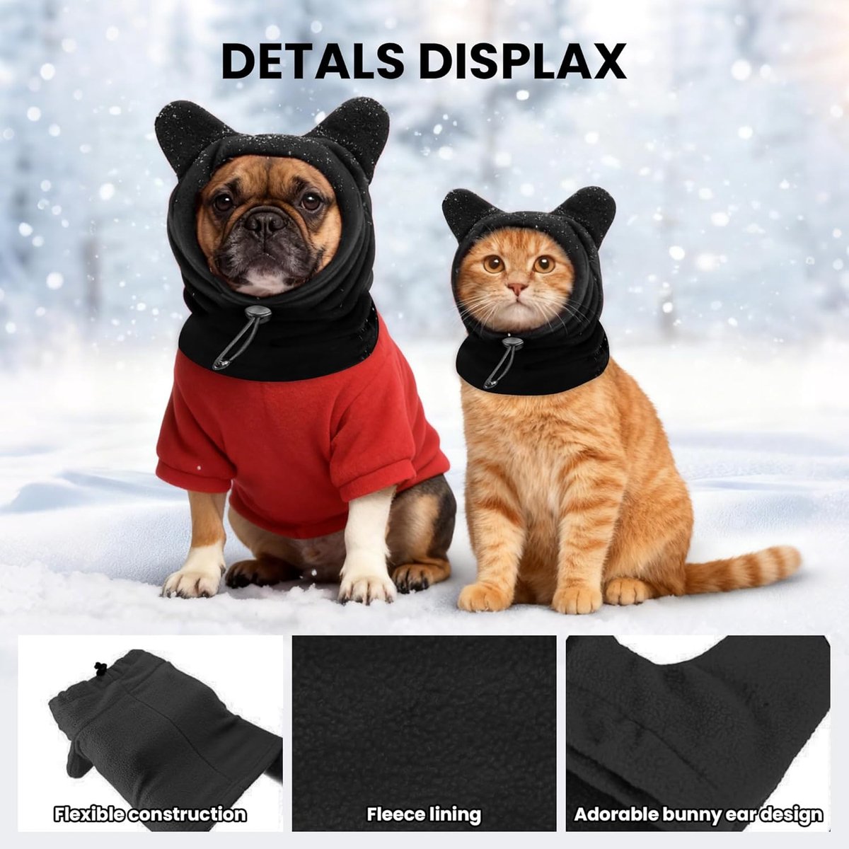 Dog emergency winter cone with ear protection, fleece neck warmer for dogs, (black, S) - Image 4