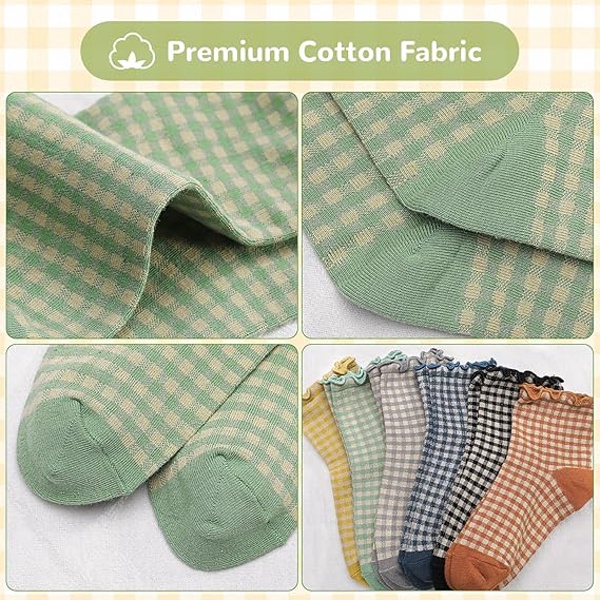 Frilly Socks - cute checked ankle socks for women - cotton knitted casual crew socks - Image 2