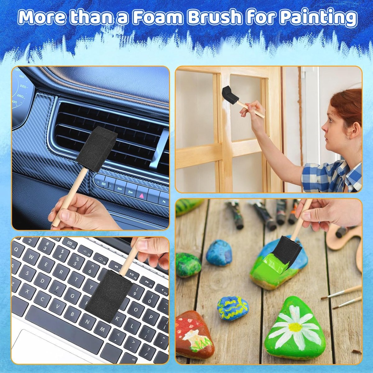 Foam paint brushes - 8 pieces, 4 cm wide - Sponge brushes for smooth painting - For staining and craft projects - Image 4