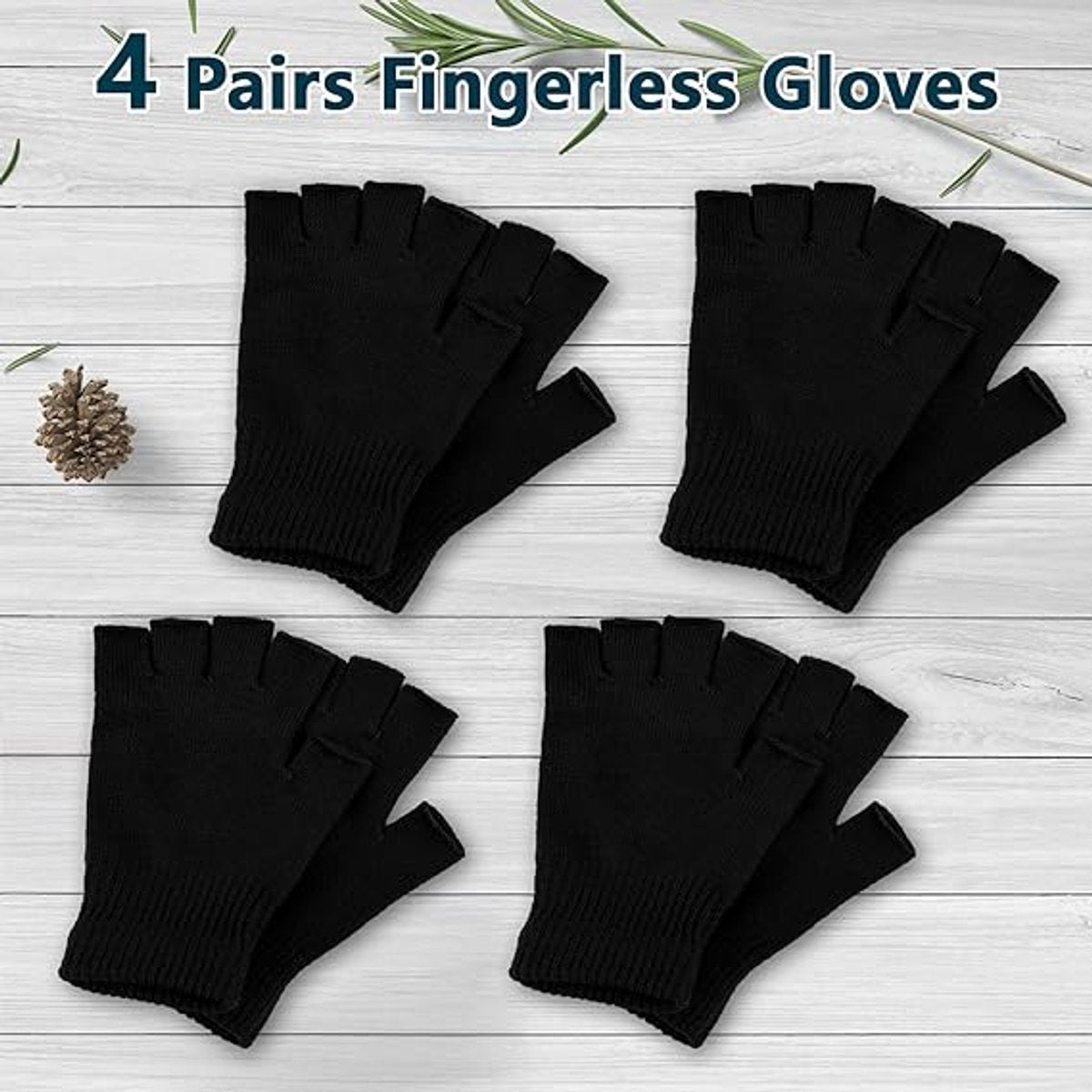 Fingerless gloves (pack of 4 pairs) - Fingerless gloves for women - Fingerless gloves for men - Winter warmth - Knitted half-finger design - Suitable for work, typing, writing, and running - Unisex - Image 3