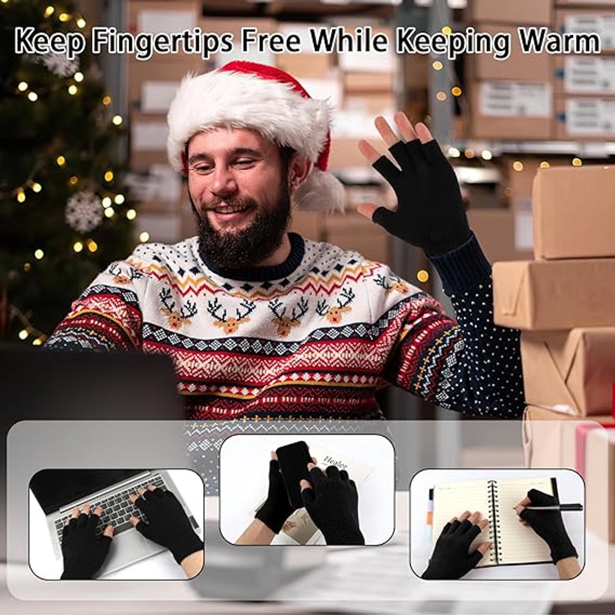 Fingerless gloves (pack of 4 pairs) - Fingerless gloves for women - Fingerless gloves for men - Winter warmth - Knitted half-finger design - Suitable for work, typing, writing, and running - Unisex - Image 4