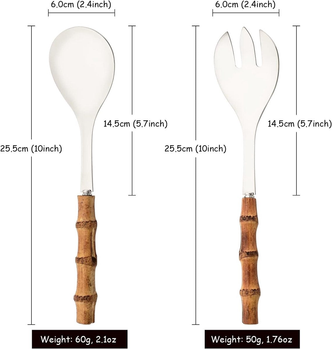 Cutlery set - including spoon and fork - made of 304 stainless steel - with natural bamboo handles, 25 cm long - suitable for kitchens, parties, buffets, etc. - 4 pieces in total / 2 of each - Image 5