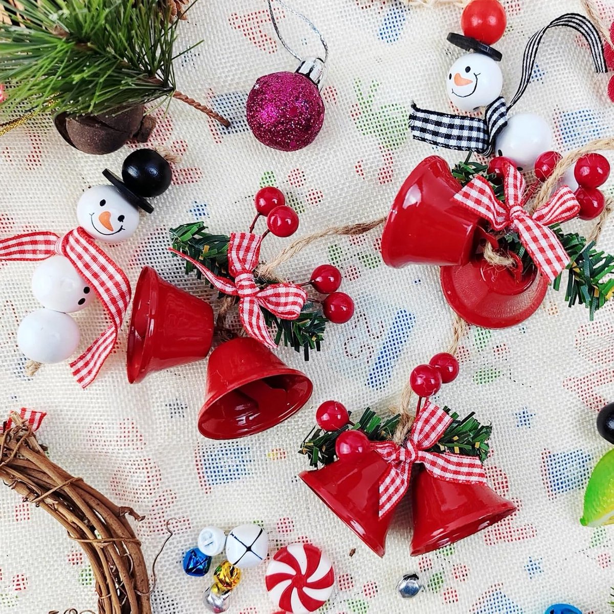 18 pieces red Christmas bell ornaments - hanging tree ornaments metal bell hangers - Christmas holiday decoration - Image 3