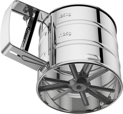 Flour Sieve - Flour Sieve - Professional Fine Mesh Sieve - Fine Kitchen Sieve - One-Hand Press Stainless Steel - Ideal for Baking and Sprinkling Powdered Sugar - Image 2