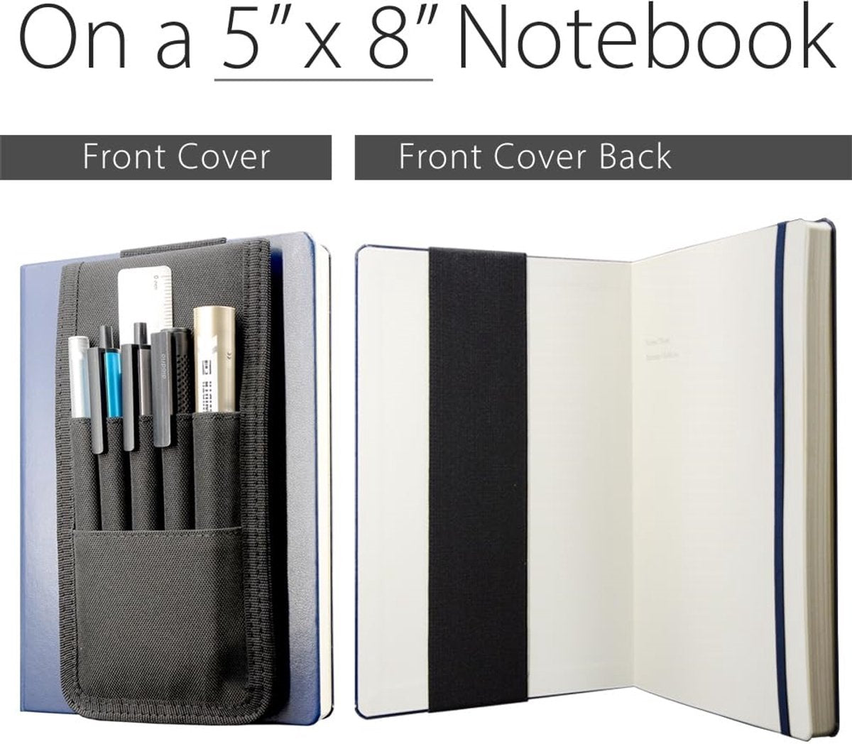 Adjustable pen holder - Velcro, 3 elastic bands - For hardcover diaries & planners - Image 4