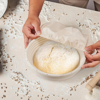 2-Pack Fermentation Basket - Bread Proofing Basket - 9 Inch Round Woven Basket - Includes Linen Lining - Handmade from Natural Reed - Image 4