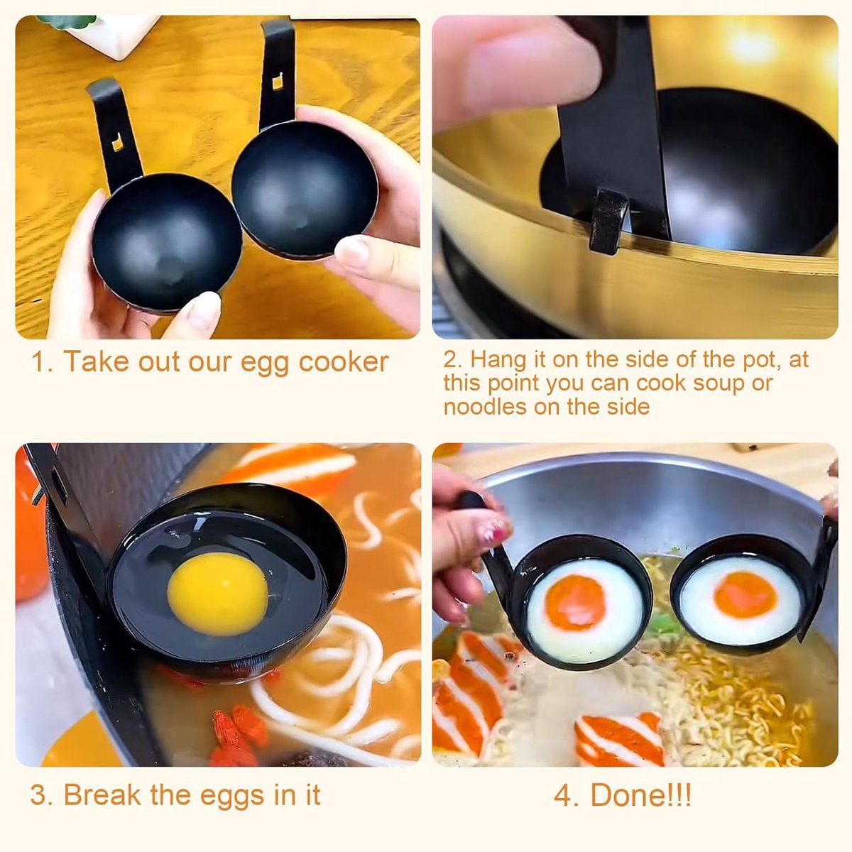 2-piece egg cooker - Stainless steel pan for poached eggs with hanging cups - Non-stick cookware for soft-boiled eggs and breakfast - Image 3