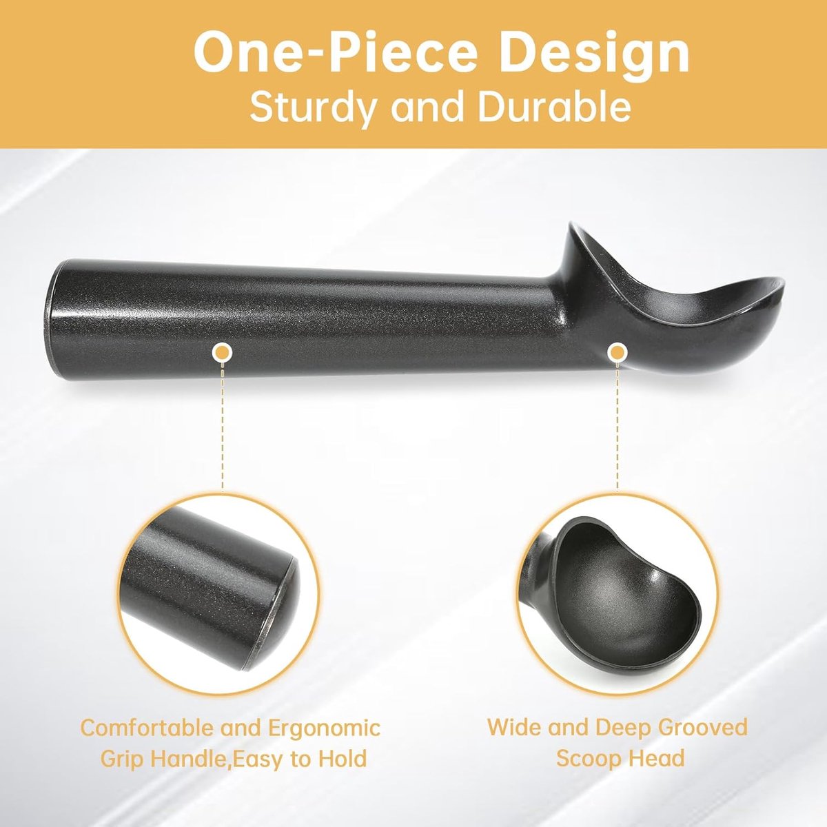 Ice Cream Scoop-Ice Cream Spoon - 17.8 cm - Kitchen Utensils-Frost-Resistant - Aluminum - Sturdy and durable - Easy to clean - Suitable for Italian ice cream, cookie dough, sorbet, almond ice cream (Black) - Image 5