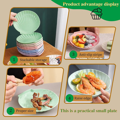 shell-shaped dessert plates - reusable 15 cm plastic plates - for appetizers, wedding cakes, and salads - ideal for travel, picnics, and parties (pink) - Image 2
