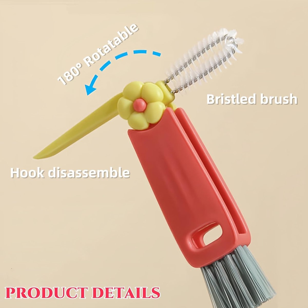 3-in-1 cleaning brush for cup lids, 3-in-1 multifunctional cleaning brush, portable bottle lid cleaner, tight spaces, cup, portable cup lid cleaner with brush, 3 pieces - Image 2