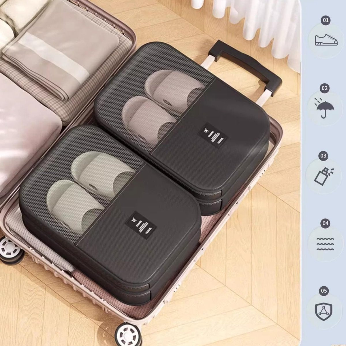 2 shoe storage bags - for travel and daily organization - suitable for 3 pairs of shoes - portable and compact shoe organizer for luggage (black) - Image 3