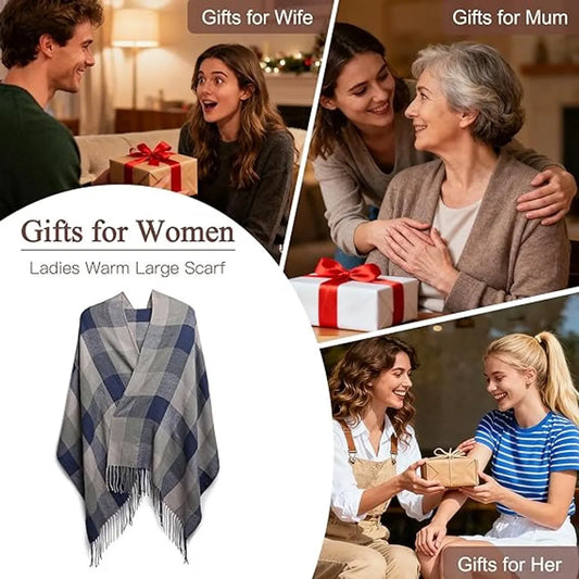 women's scarf-Women's scarf-women's winter scarf - warm winter scarf - wrap-long-soft-warm checkered wrap-scarf for winter. - Image 2