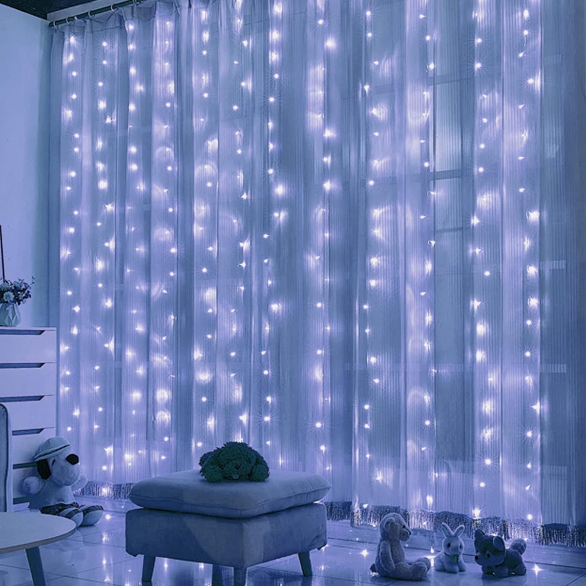 Curtain lights, Christmas lights - 300 LEDs, 8 light modes, copper string lights with remote control, USB powered and waterproof for Christmas, bedroom, party, wedding, home, garden, wall decorations, cool white - Image 5
