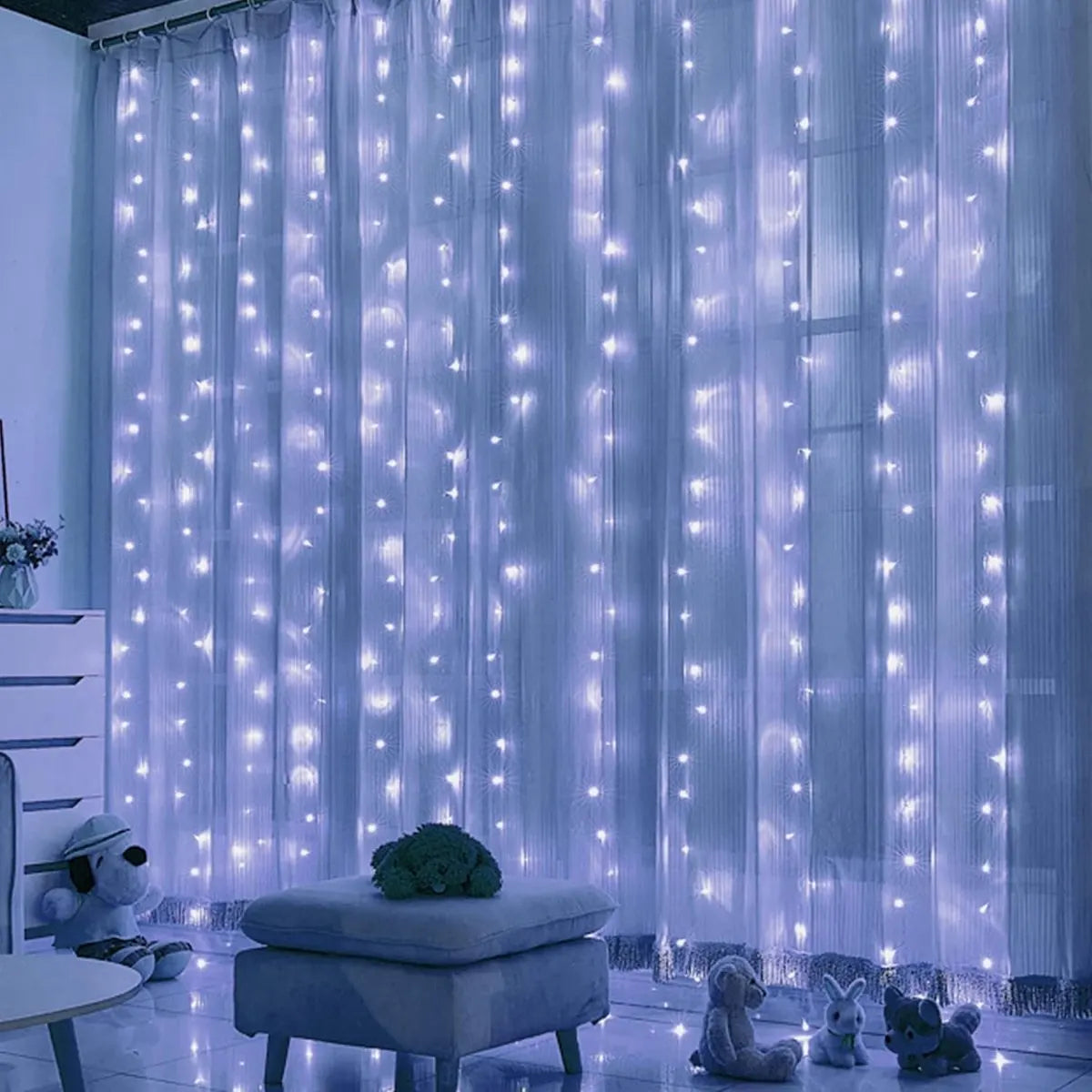 Curtain lights, Christmas lights - 300 LEDs, 8 light modes, copper string lights with remote control, USB powered and waterproof for Christmas, bedroom, party, wedding, home, garden, wall decorations, cool white - Image 5