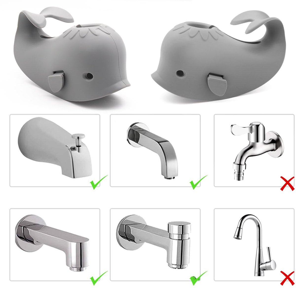 Baby Bath Faucet Cover - Soft silicone safety protector for children, toddlers and babies - Cute whale design, nice bath gift for children - gray - Image 3