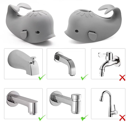 Baby Bath Faucet Cover - Soft silicone safety protector for children, toddlers and babies - Cute whale design, nice bath gift for children - gray - Image 3