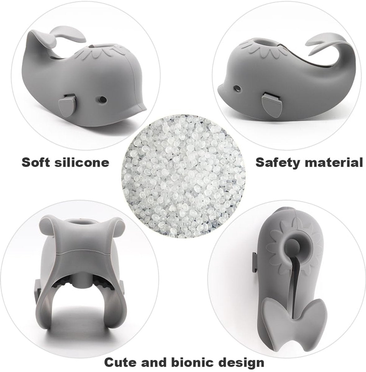 Baby Bath Faucet Cover - Soft silicone safety protector for children, toddlers and babies - Cute whale design, nice bath gift for children - gray - Image 4