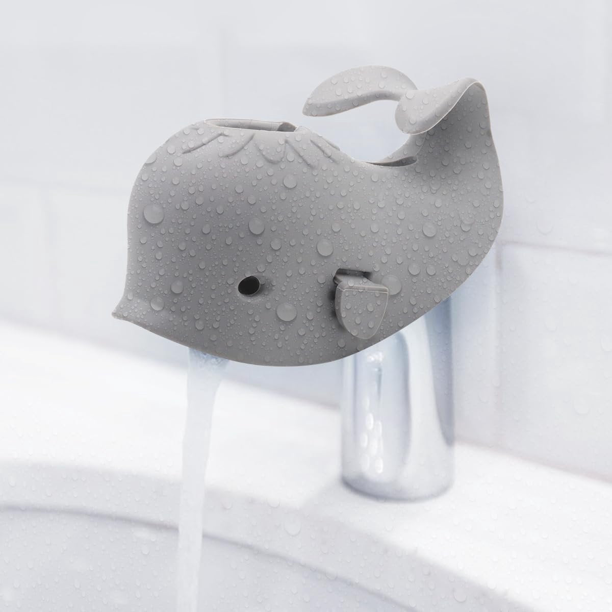 Baby Bath Faucet Cover - Soft silicone safety protector for children, toddlers and babies - Cute whale design, nice bath gift for children - gray - Image 5
