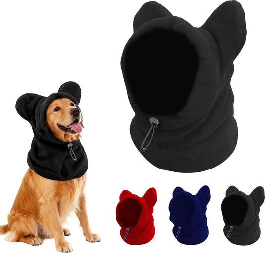 Dog emergency winter cone with ear protection, fleece neck warmer for dogs, (black, L)