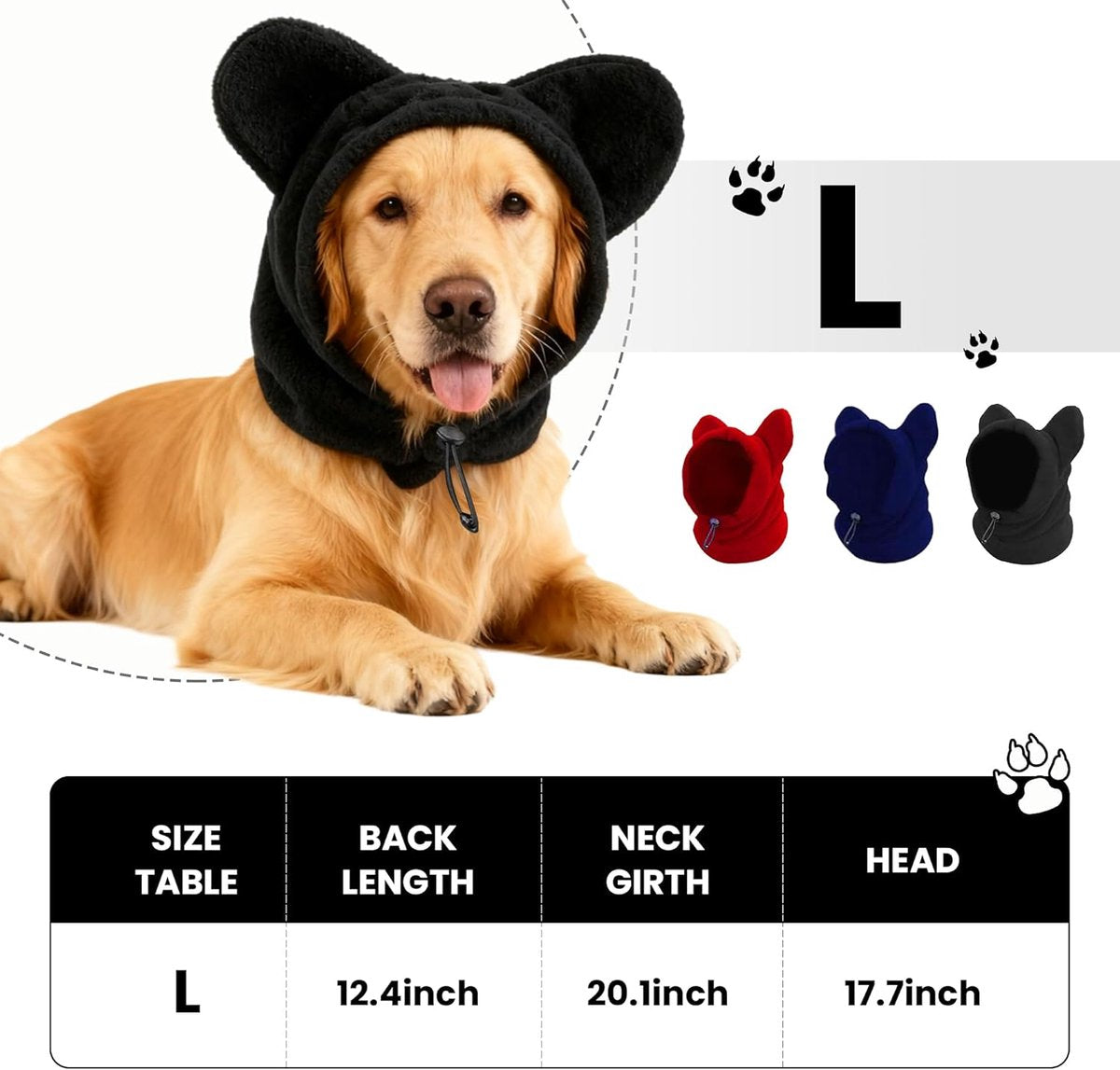 Dog emergency winter cone with ear protection, fleece neck warmer for dogs, (black, L) - Image 2