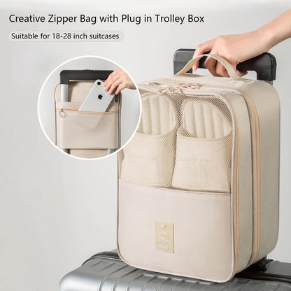 2 shoe storage bags - for travel and daily organization - suitable for 3 pairs of shoes - portable and compact shoe organizer for luggage (off-white) - Image 3