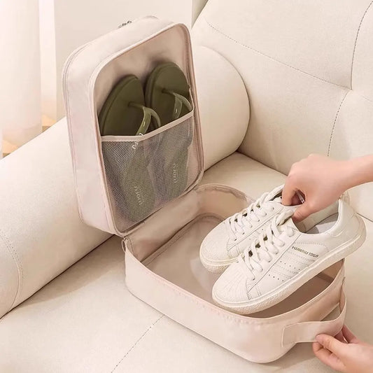 2 shoe storage bags - for travel and daily organization - suitable for 3 pairs of shoes - portable and compact shoe organizer for luggage (off-white) - Image 4