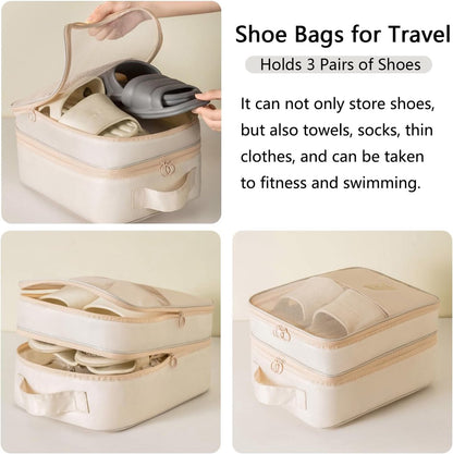 2 shoe storage bags - for travel and daily organization - suitable for 3 pairs of shoes - portable and compact shoe organizer for luggage (off-white) - Image 5