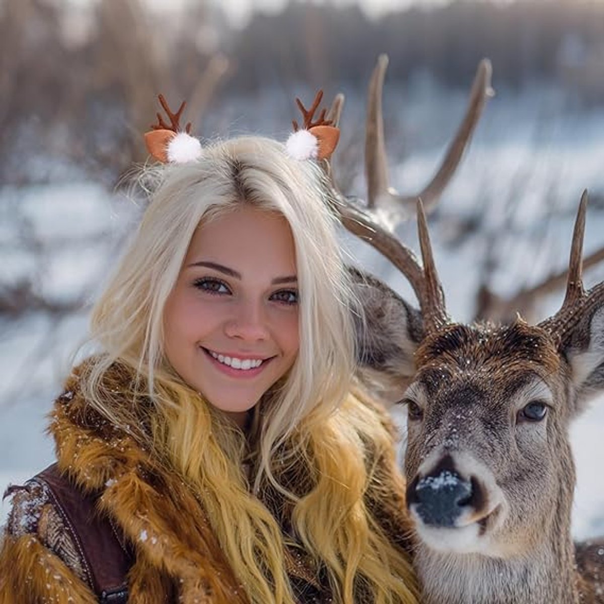 Christmas Hair Clips - Christmas Headband - Cute Deer Antler Headband - With Plush Reindeer Ears - For Halloween and Christmas - Includes Adjustable Strap - Image 4