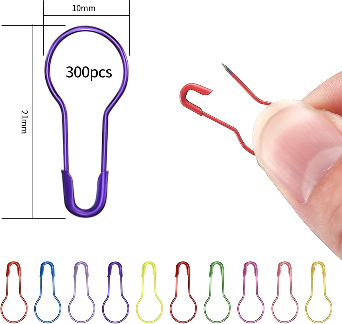 300 Pear-shaped safety pins - 10 colors available - Gourd-shaped metal pins - Pumpkin pins - Pear-shaped safety pins - Sewing markers - Line markers - Suitable for crochet, knitting, and DIY crafts - Image 2