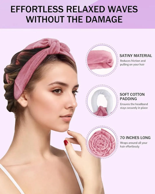 Heat-free hair curlers -Curling rollers- curling set- Blow-dry effect without heat overnight -Soft cap and sleepy bow design -Comfortable curls while you sleep for long hair- pink - Image 2