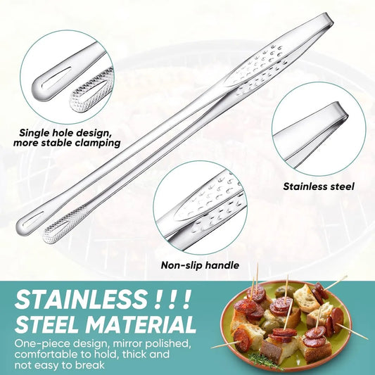 6 Stainless Steel Barbecue Tongs - 28 cm Korean & Japanese Model - Suitable for Grill, Steak, and Salad - Portable Kitchen and Outdoor Tongs Set - Image 2