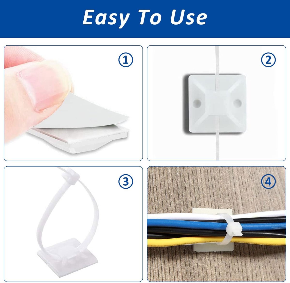 100 pieces 25 mm × 25 mm self-adhesive cable tie base holders (white) - Image 4