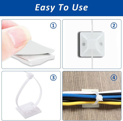 100 pieces 25 mm × 25 mm self-adhesive cable tie base holders (white) - Image 4