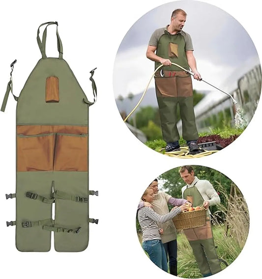 Garden Apron - Men's Apron - Picking Apron with Pockets - Waterproof - Adjustable, reinforced knees - Suitable for mowing lawns and grass.
