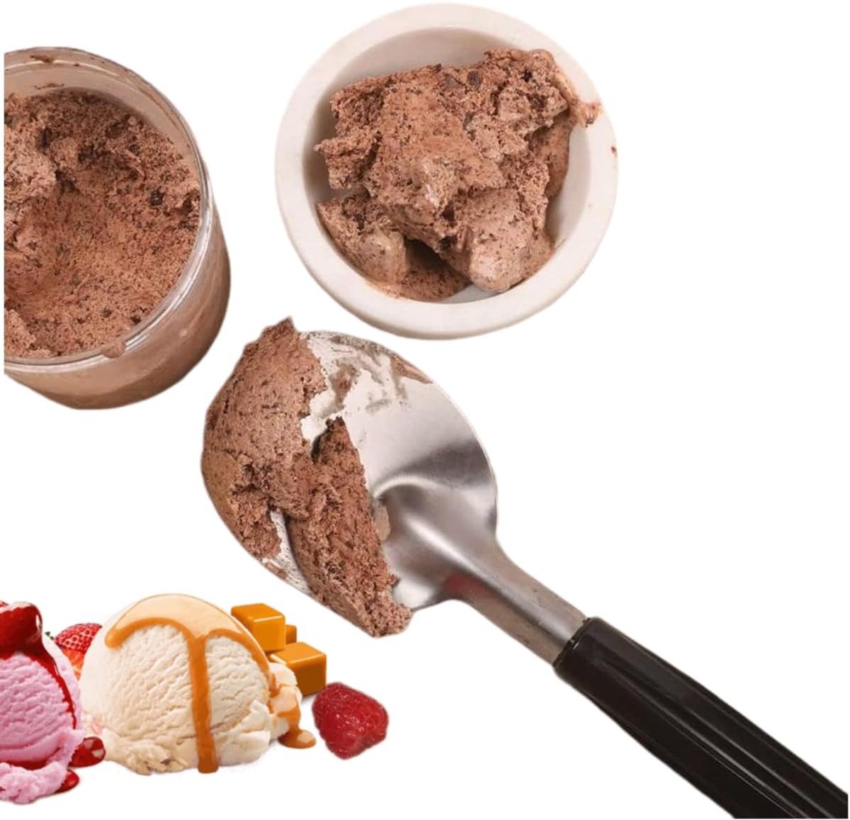 Robust ice cream scoop with non-slip handle - stainless steel ice cream scoop - perfect for scooping and serving hard frozen desserts. - Image 4