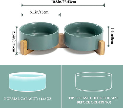 Cat Litter Box - Dog Bowl - Ceramic Food Bowl Set for Cat and Dog - With Wooden Base, Modern and Cute Design, Weighted and Non-Slip - Suitable for food and water - Suitable for cats, small dogs, and puppies (Capacity: 390 ml / Diameter: 13 cm) - Image 3