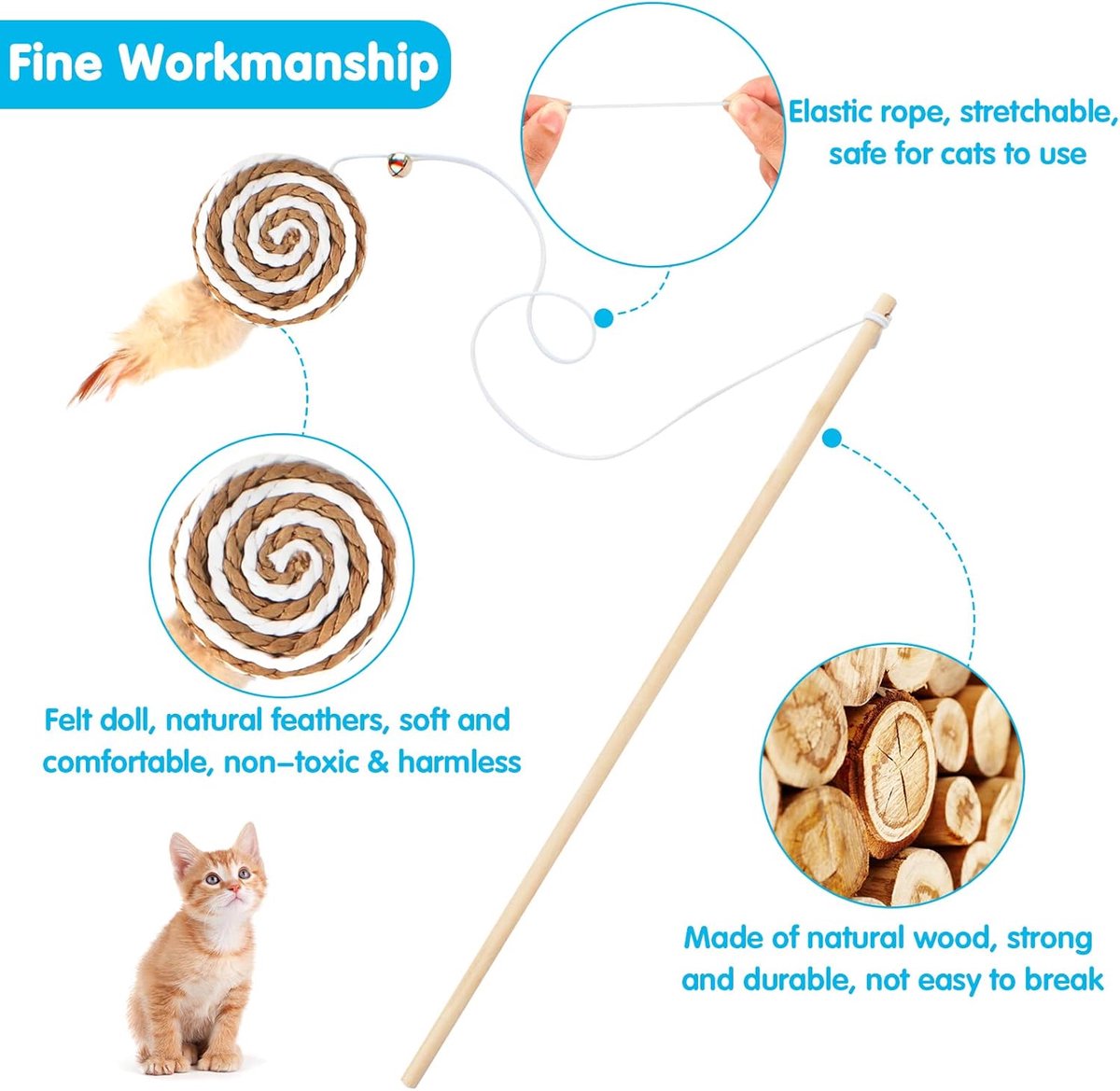 2 interactive cat tease sticks - cat stick toy set - cute paper balls and paper circles - attract your cat's attention - Image 2