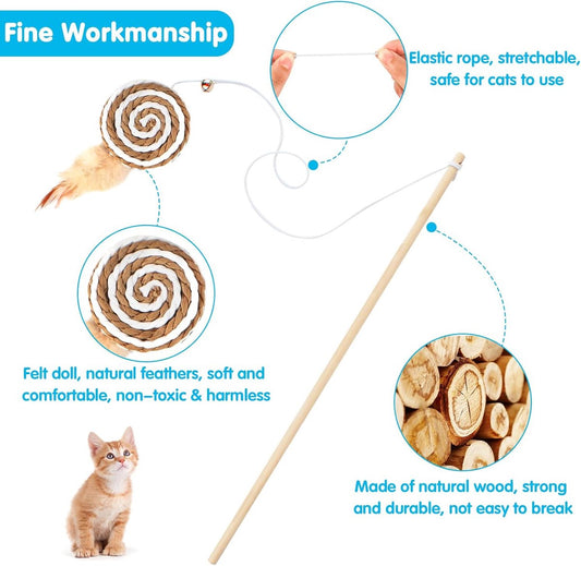 2 interactive cat tease sticks - cat stick toy set - cute paper balls and paper circles - attract your cat's attention - Image 2