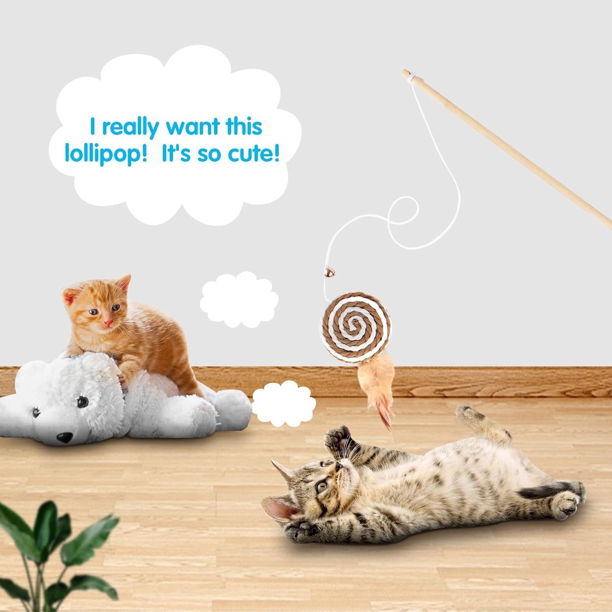 2 interactive cat tease sticks - cat stick toy set - cute paper balls and paper circles - attract your cat's attention - Image 3