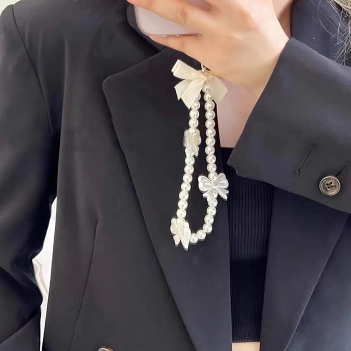 Phone pendant - cute phone chain - aesthetic heart-shaped pearl cord ornament - Image 3