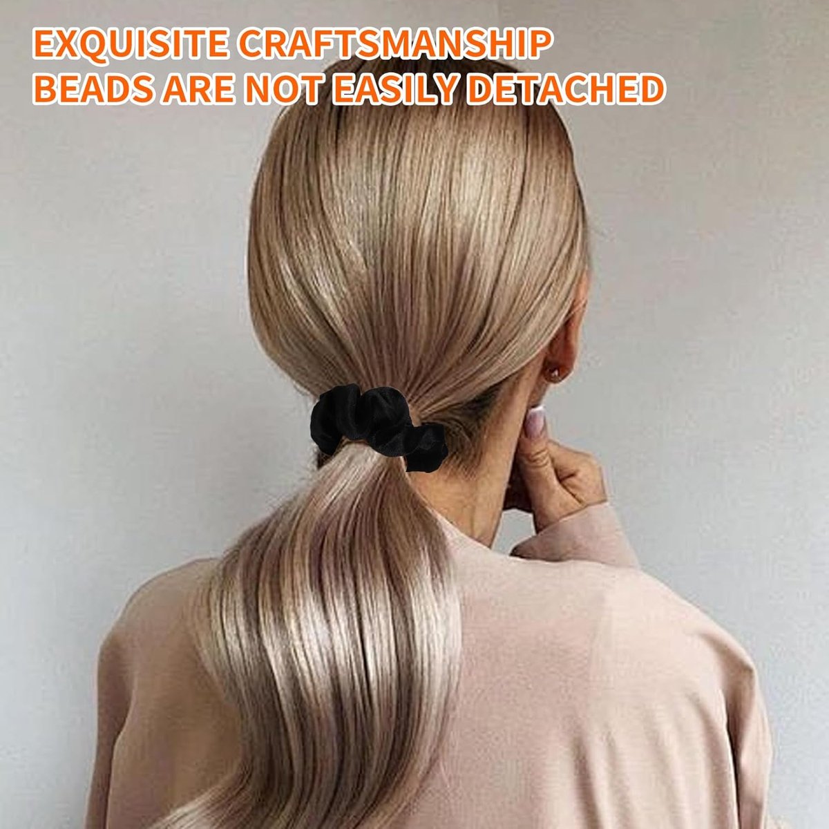 2-pack hair ties - Soft knitted hair ties for women - Hair ties for girls - Elastic headbands - Hair ties for ponytails - Hair accessories - Women & girls (black) - Image 2