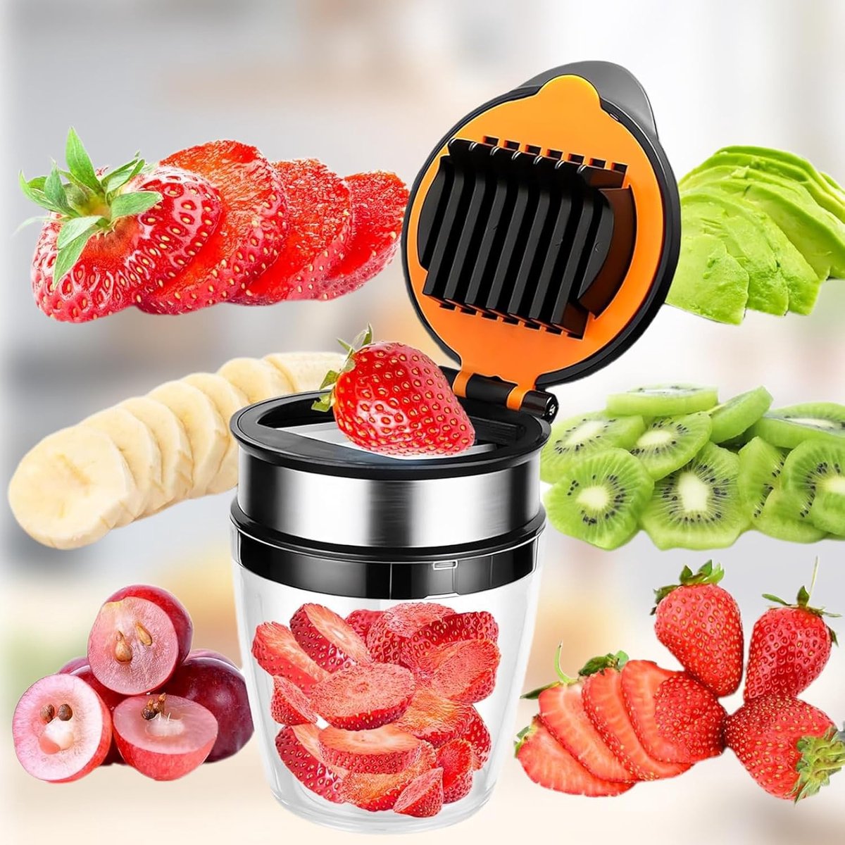 Fruit Slicer - Egg Slicer - Stainless Steel - Suitable for soft fruit - With non-slip base - Quickly make fruit and vegetable salads. - Image 4