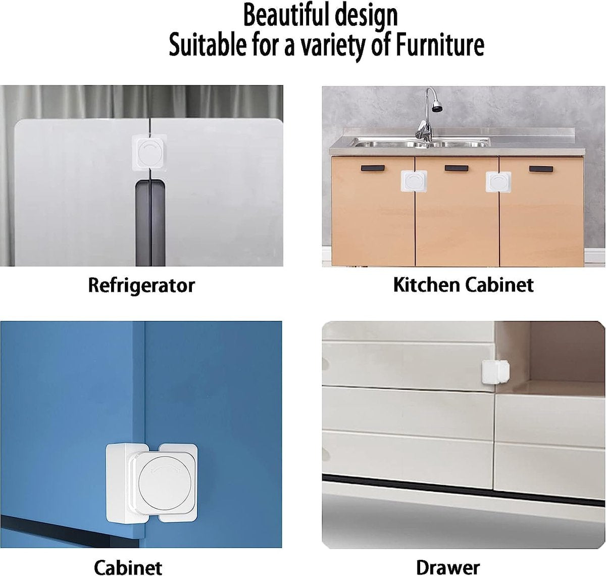 Child-safe cabinet locks - Child-safe locks for drawers and refrigerators - 3 easy-to-install units - 4 flush locks and 2 angled locks - Image 5