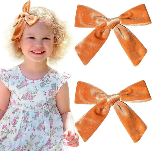 Hair Bows for Girls – 4.5 inch Velvet, Orange-Brown, Autumn/Winter