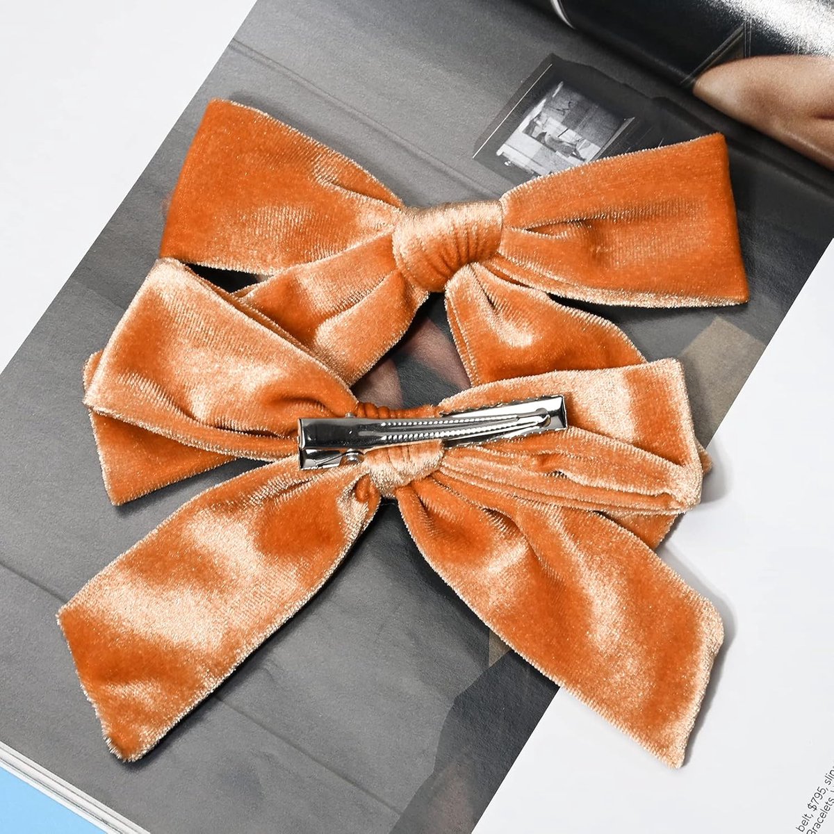 Hair Bows for Girls – 4.5 inch Velvet, Orange-Brown, Autumn/Winter - Image 3